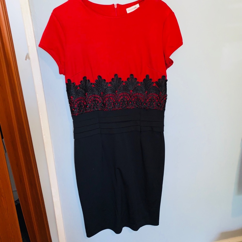 Red and Black lace waist stretch fit dress